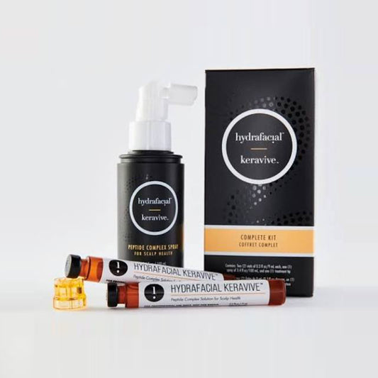 Hydrafacial Keravive skincare product set on a white background